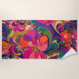 Serviette De Plage Fleur Luxueuse Psychedelique des Annees 60 Tonneau