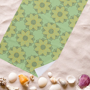 Serviette De Plage Fleur Mandala Vert & Jaune