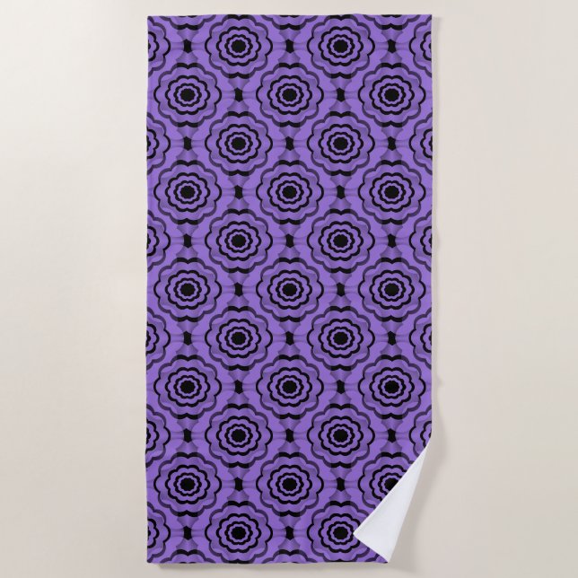 Serviette De Plage Fleur noire violette Motif sans couture (Devant)