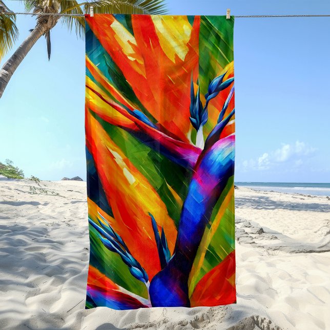 Serviette De Plage Fleur tropicale abstraite d'oiseau de paradis  (Créateur téléchargé)