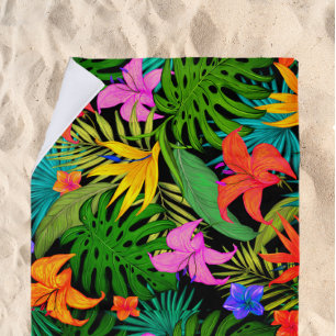 Serviette De Plage Fleur tropicale et feuille de palmier coloré hawaï