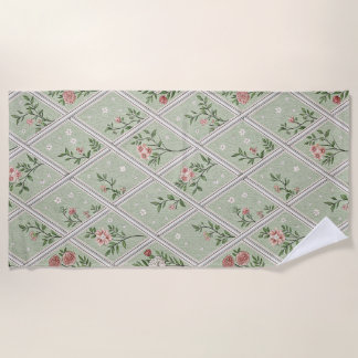 Serviette De Plage Fleur Vintage Vert Country 