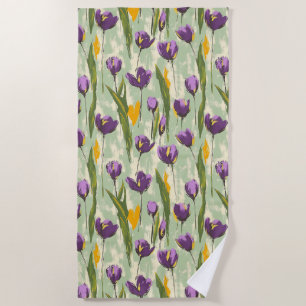 Serviette De Plage Fleurs Abstraites de tulipes sur Arrière - plan ve