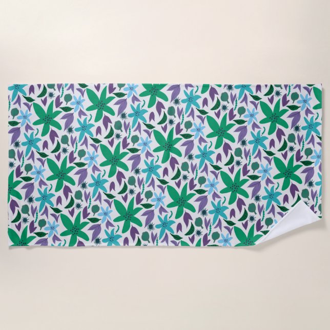 Serviette De Plage Fleurs bleues (Devant)