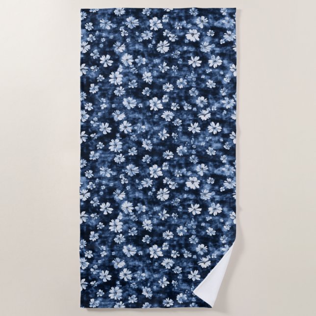 Serviette De Plage Fleurs bleues Denim (Devant)