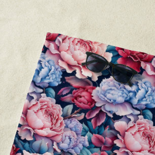 Serviette De Plage Fleurs bleues et roses