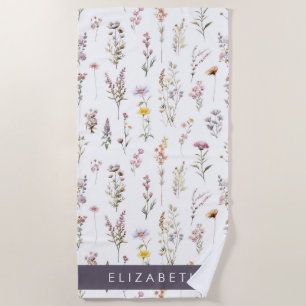 Serviette De Plage Fleurs colorées, Fleurs sauvages, Verdure, Votre N