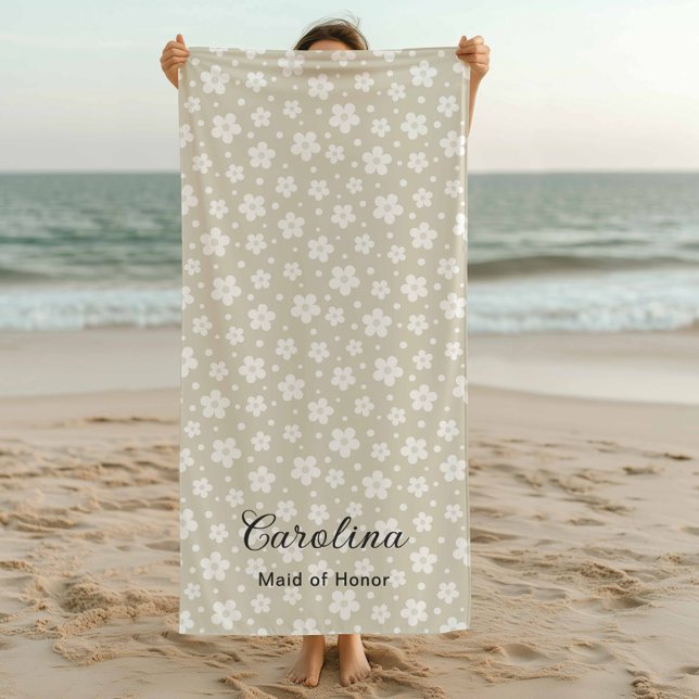 Serviette De Plage Fleurs Confetti Beige Bridesmaid (Créateur téléchargé)