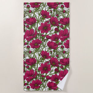Serviette De Plage Fleurs Cosmos roses