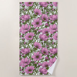 Serviette De Plage Fleurs Cosmos roses