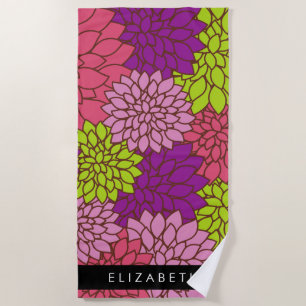 Serviette De Plage Fleurs Dahlia, Fleurs Colorées, Votre Nom