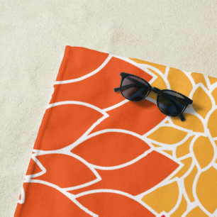 Serviette De Plage Fleurs Dahlia, Motif De Fleurs, Dahlia Orange