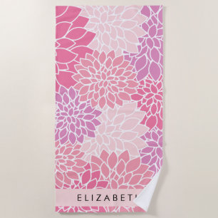 Serviette De Plage Fleurs Dahlia Roses, Motif De Fleurs, Votre Nom