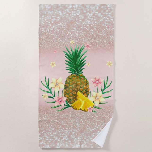 Serviette De Plage Fleurs d'ananas Parties scintillant Bokeh Beach To (Devant)