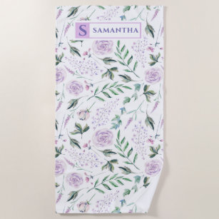 Serviette De Plage Fleurs d'aquarelle Lilac-mood motif