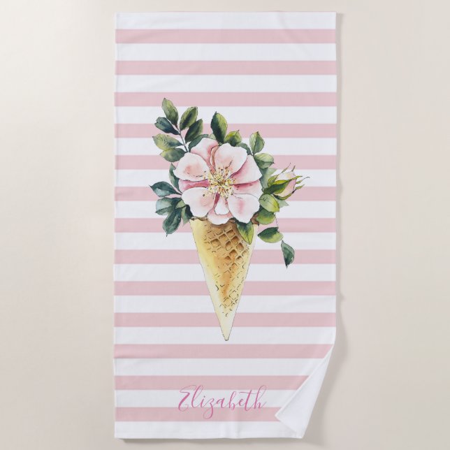 Serviette De Plage Fleurs de crème glacée cool triées (Devant)