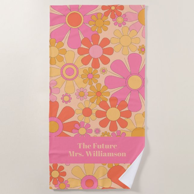 Serviette De Plage Fleurs de Jardin Rétro 60s les années 70 Floral Pa (Devant)