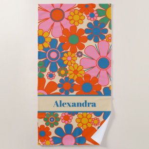 Serviette De Plage Fleurs de Jardin Rétro Colorful 60s les années 70
