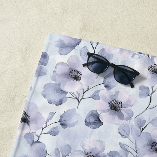 Serviette De Plage Fleurs de lavande violette (En situation)