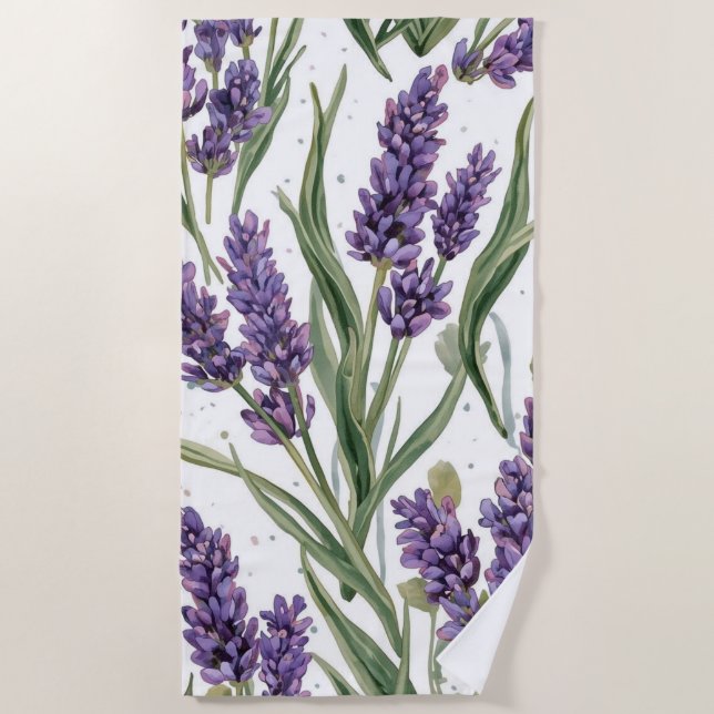 Serviette De Plage Fleurs de lavande violette aquarelle botanique (Devant)
