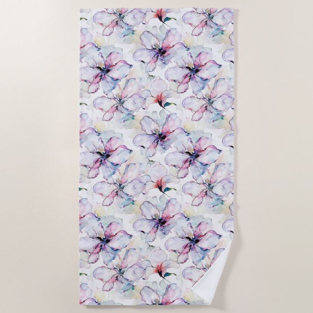 Serviette De Plage Fleurs de l'île violette (Devant)