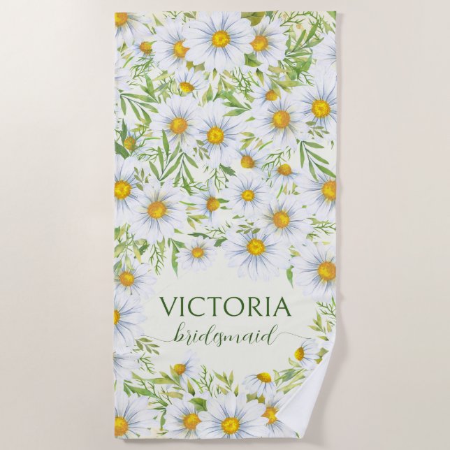 Serviette De Plage Fleurs de marais Wild Daisy Nom personnalisé (Devant)