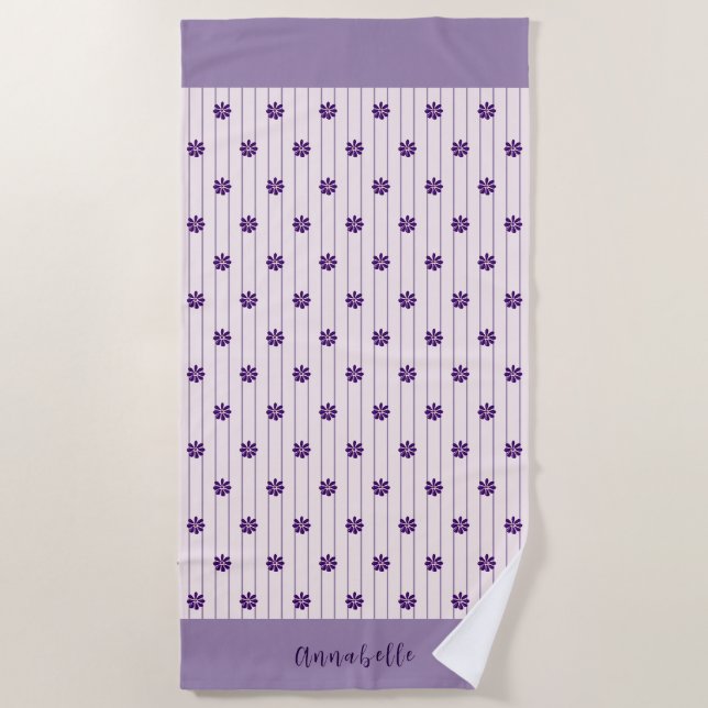 Serviette De Plage Fleurs de nom de script élégantes, Blush, Violet s (Devant)