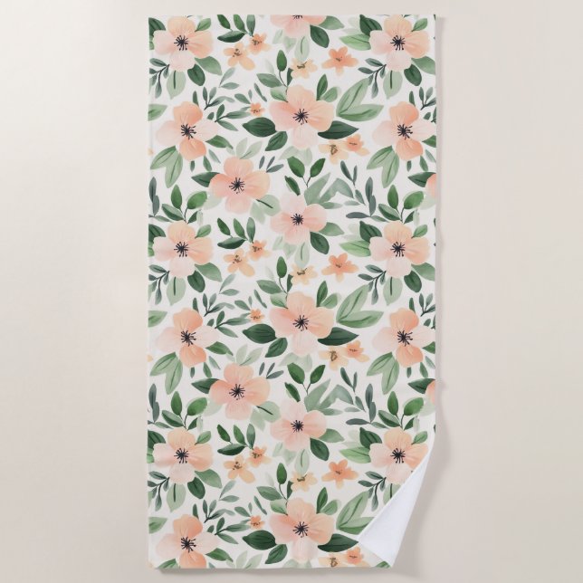 Serviette De Plage Fleurs de pêche à la menthe   (Devant)
