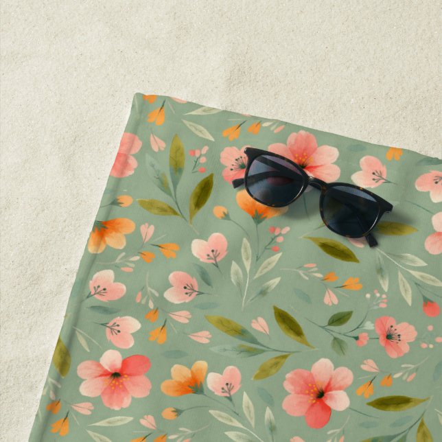 Serviette De Plage Fleurs de pêche au printemps gaies (En situation)