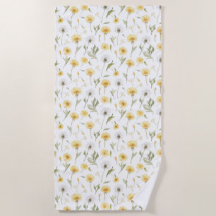 Serviette De Plage Fleurs de pissenlits jaunes blancs