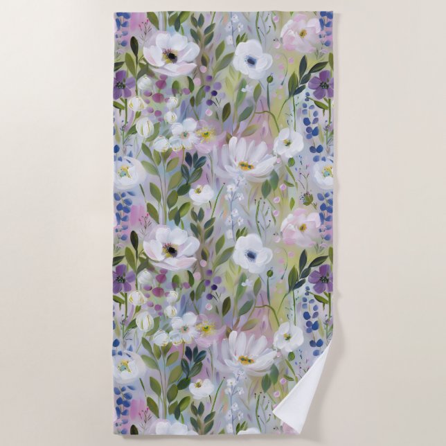 Serviette De Plage Fleurs de Prairie Douce Aquarelle (Devant)