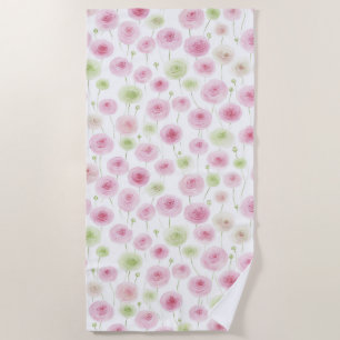 Serviette De Plage Fleurs de renoncule rose menthe