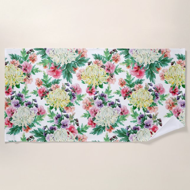 Serviette De Plage Fleurs d'été colorées motif (Devant)