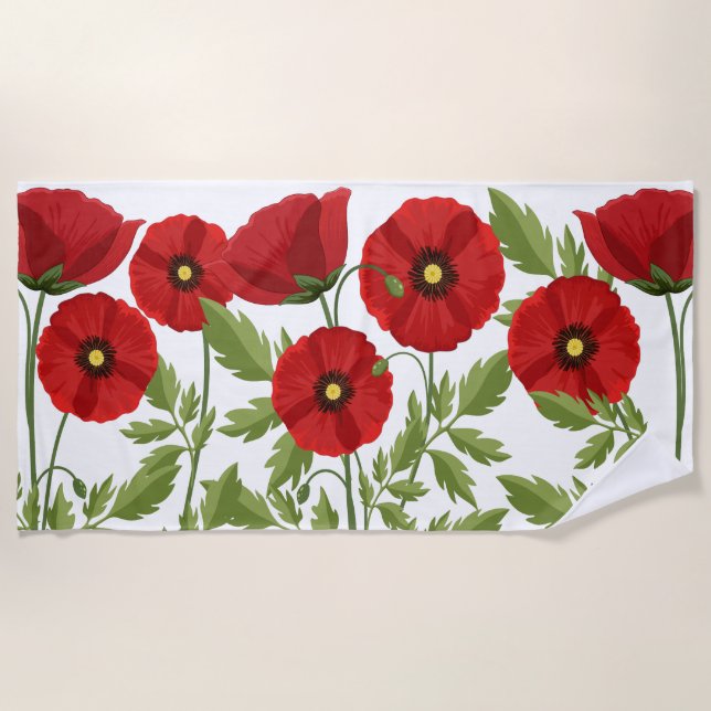 Serviette De Plage Fleurs d'été joyeuses floraison de pavot (Devant)