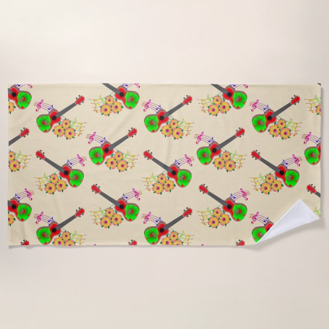 Serviette De Plage Fleurs d'Hibiscus Ukulele hawaïen (Devant)