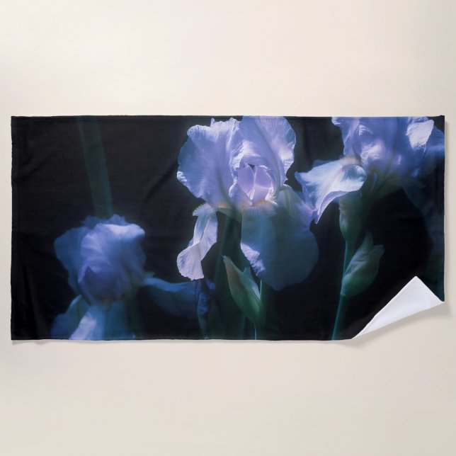 Serviette De Plage Fleurs d'Iris au Crépuscule (Devant)