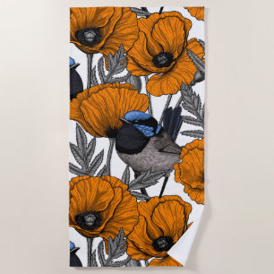 Serviette De Plage Fleurs et fleurs de pavot orangé 2