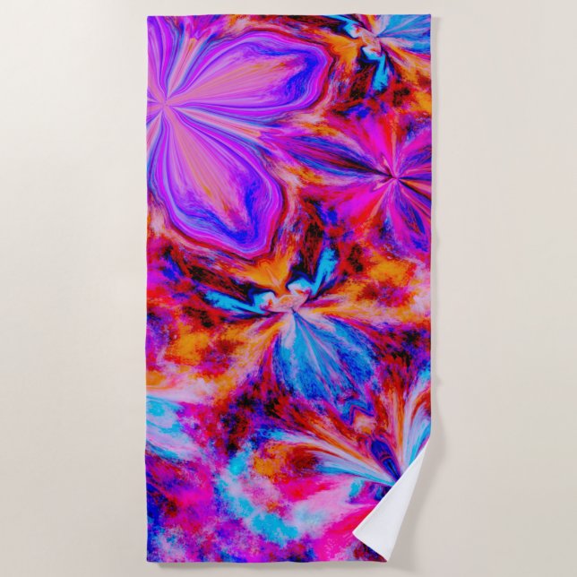 Serviette De Plage fleurs et papillons en abstrait (Devant)