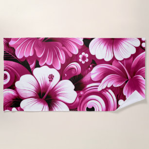 Serviette De Plage Fleurs hawaïennes tropicales Hibiscus Motif rose
