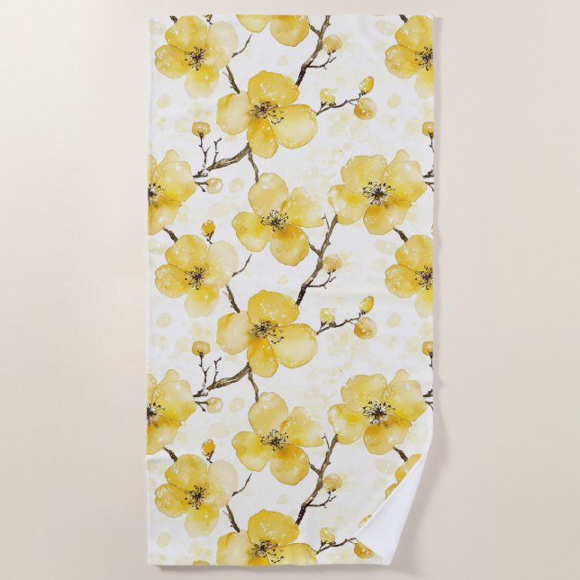 Serviette De Plage Fleurs jaunes d'or (Devant)