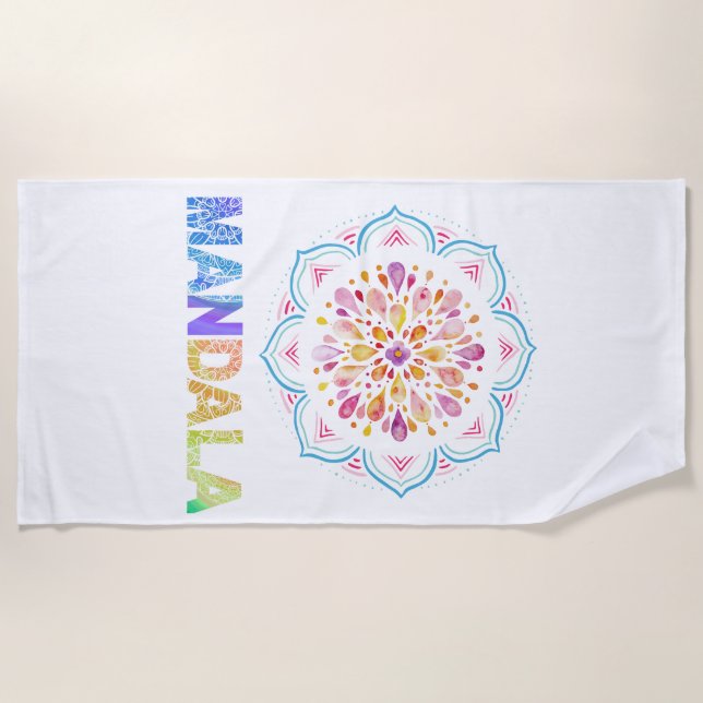 SERVIETTE DE PLAGE FLEURS LOTUS COLORÉES MANDALA (Devant)