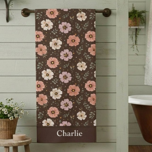 Serviette De Plage Fleurs marron personnalisées (Créateur téléchargé)