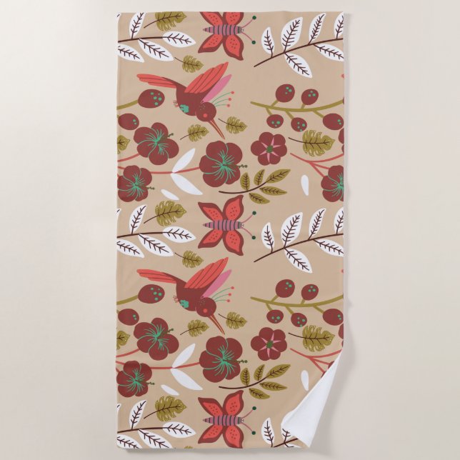 Serviette De Plage Fleurs motifs florales sans soudure, oiseaux, papi (Devant)