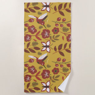 Serviette De Plage Fleurs motifs florales sans soudure, papillon, rou