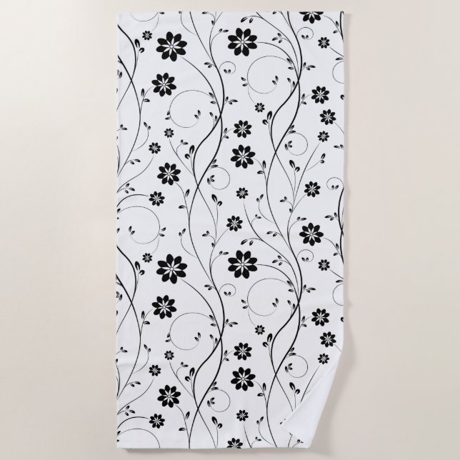 Serviette De Plage Fleurs noires Delicate Motif sans couture (Devant)