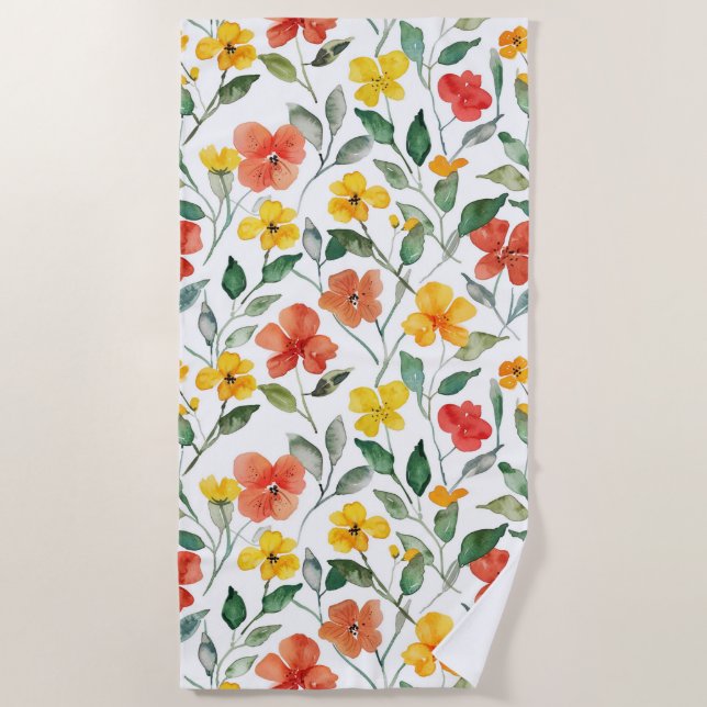 Serviette De Plage Fleurs orange jaune  (Devant)