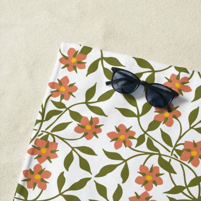 Serviette De Plage Fleurs orange, Motif Floral, Verdure, Boho (En situation)