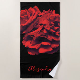 Serviette De Plage Fleurs personnalisées Roses noires rouges Botaniqu