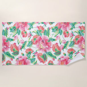 Serviette De Plage Fleurs roses brillantes Fille Motif