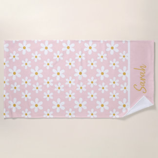 Serviette De Plage Fleurs roses mignonnes personnalisées avec nom flo